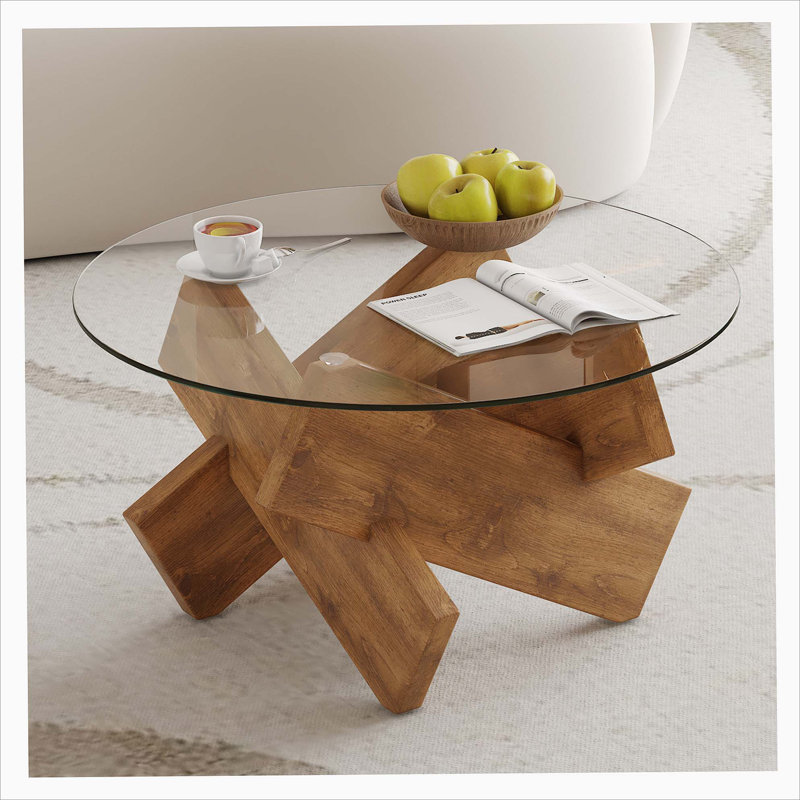 Circular Glass Coffee Table 33.4 inch Modern and Distinctive Design Tea Table. Tempered Glass Wrought Studio